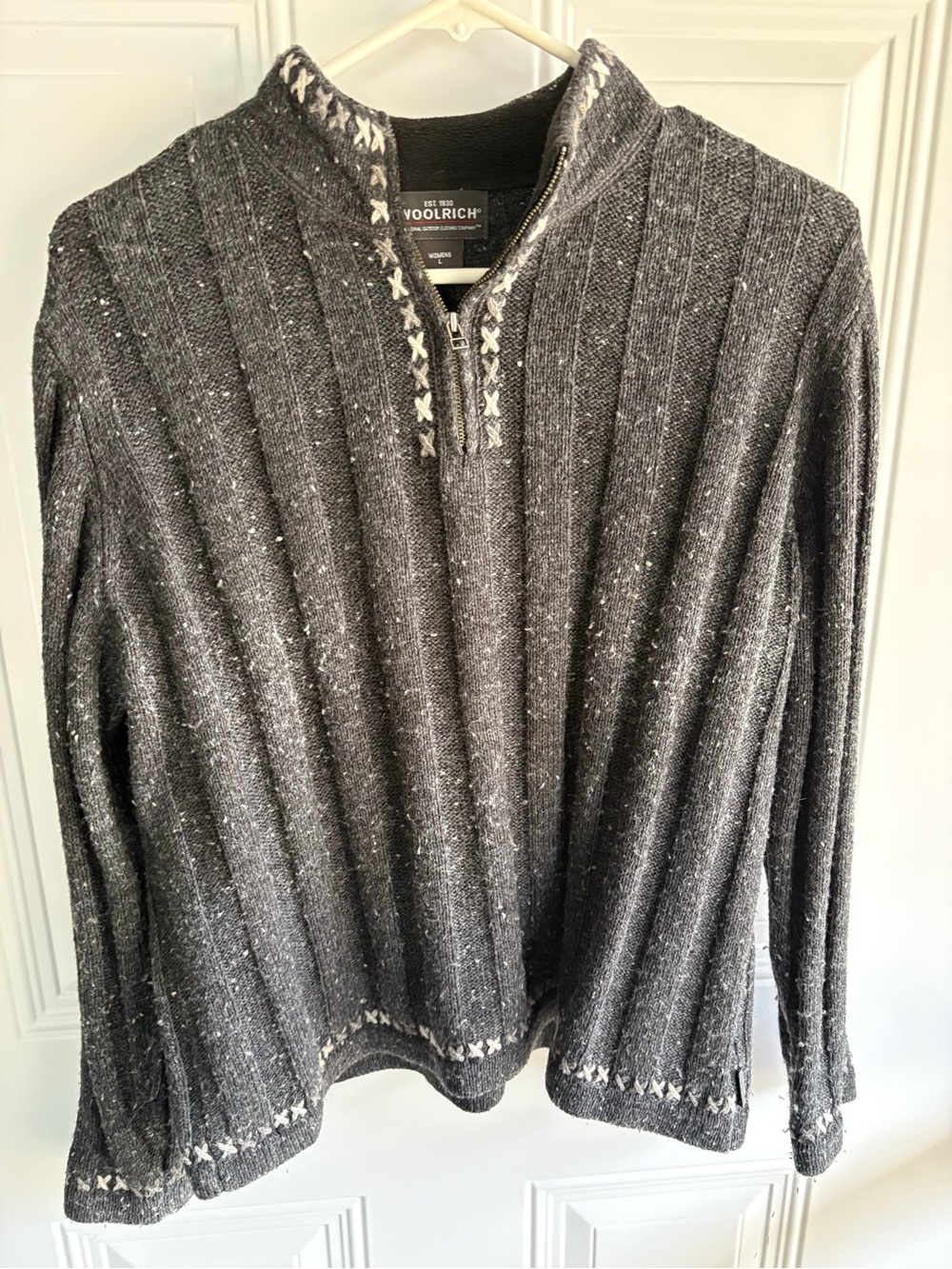 Woolrich Women's Dark Charcoal Flecked V-Neck Sweater
